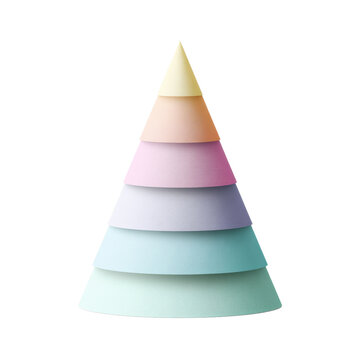 Pastel layered paper cone pyramid infographic stack isolated on transparent background