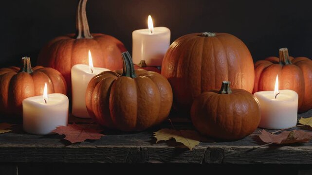 Halloween pumpkin decoration with burning candles