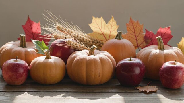 Autumn harvest still life with pumpkins and apples