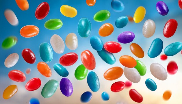 colorful jellybeans raining from the sky