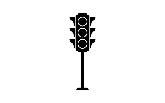Traffic light silhouette stands against a white background a simple graphic