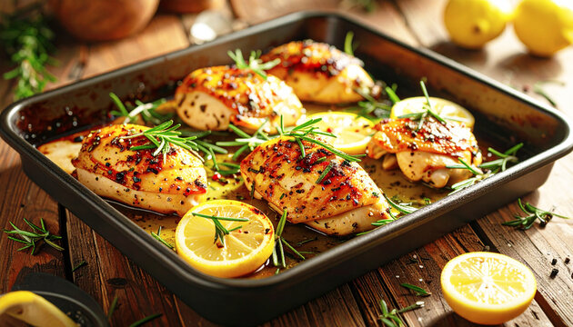 Lemon rosemary chicken, sheet pan. AI