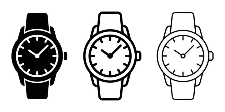 watch icon silhouette vector, bold outline and line art isolated illustration