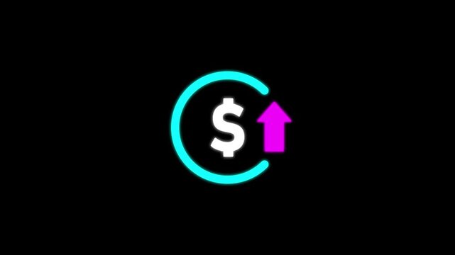 Dollar money growth financial investment income profit increase revenue business finance earnings success wealth currency upward arrow circular refresh symbol isolated black background modern concept.