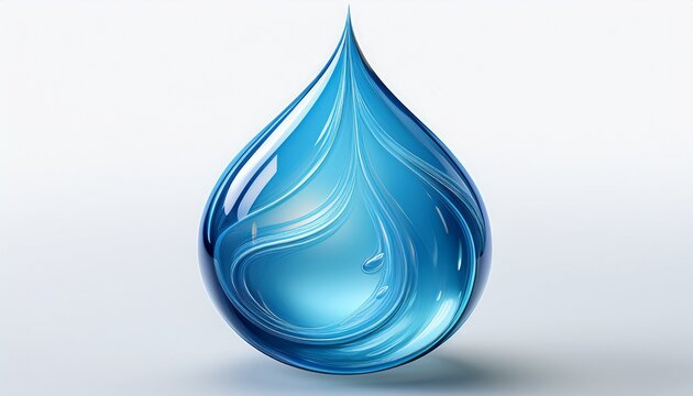 3d blue water drop shape isolated on white background