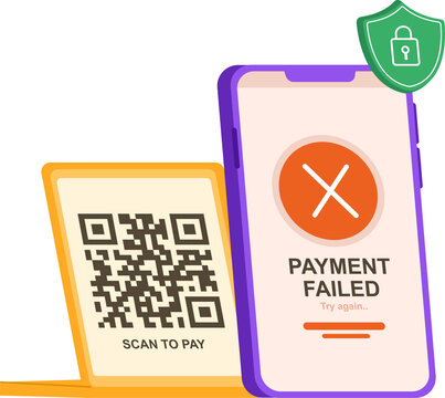 online upi payment failed cashless NFC payment failed, online transaction canceled vector illustration