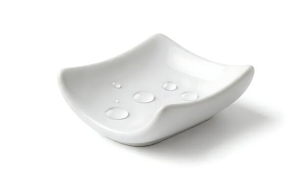 A single soap dish made of white ceramic, isolated on pure white background