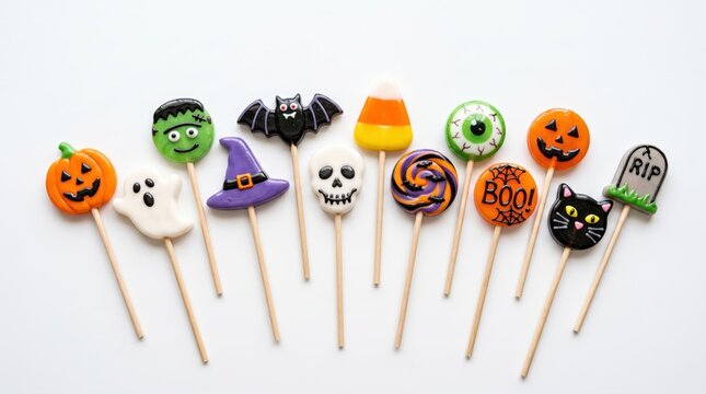 Halloween lollipops on a stick on a white background