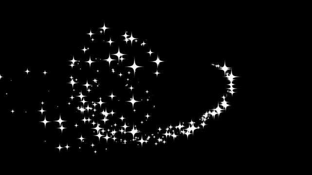 Luxury white glitter sparkles line trail, magic sparkles glitter line stars, magic dust, glitter line transition on black screen background with sparkle glitter, cinematic glitter explosion effect.4k