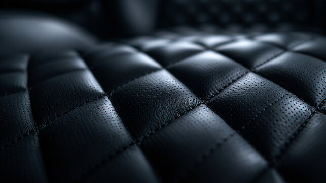 Close Up of Black Quilted Leather Car Seat Upholstery