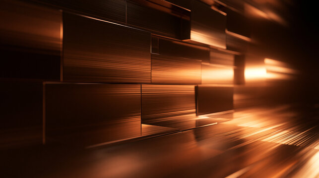 Abstract Bronze Metallic Wall Background with Glowing Light Effects