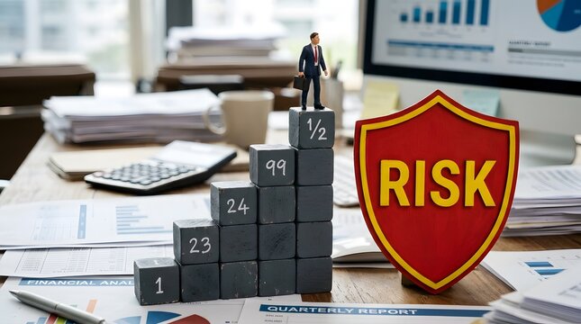 Business Risk Management Concept with Numbered Growth Blocks and Red Shield