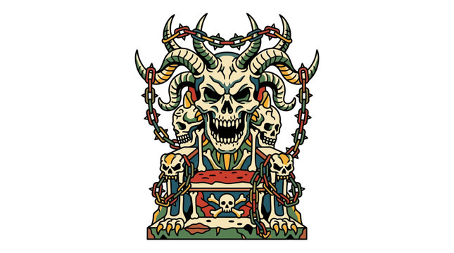 Demonic Skull Throne with Chains and Skulls