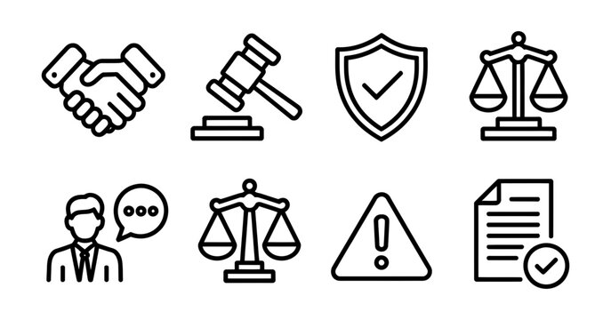 Code of conduct icon set featuring ethics and compliance symbols for corporate rules, business integrity, professional standards, governance, and responsible practices