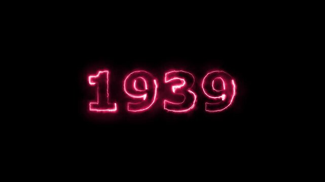 Glowing neon style year 1939 on dark background