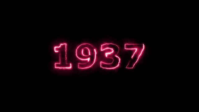 Neon glowing 1937 number on dark background