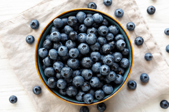 Healthy Organic Raw Blueberries in a Bowl, top view.