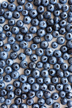 Healthy Organic Raw Blueberries, top view. Flat lay, overhead.