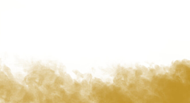 Golden sand dust cloud overlay effect with warm yellow particles settle along bottom edge on transparent background for desert storm or construction scene visual.