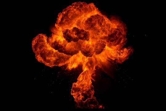 large fireball explosion with fire and smoke on black background