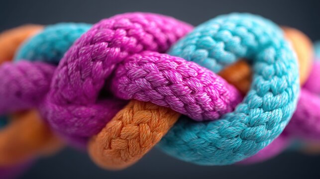 Intertwined ropes create a colorful abstract connection