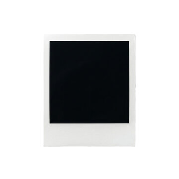 Blank square white polaroid frame with black center isolated for photography projects on transparent background