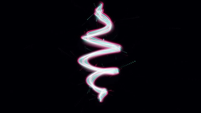 Neon glowing spiral light trail moving on black background vibrant digital plasma motion effect abstract electrical energy animation footage for modern screen saver.