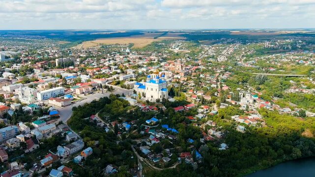 Yelets, Lipetsk region, Russia. Cathedral of the Ascension. Drone footage, Point of interest