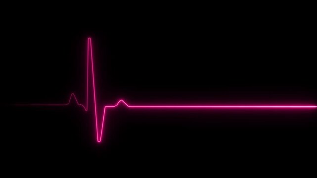 Neon pink ekg heartbeat monitor line pulse animation on black background, medical