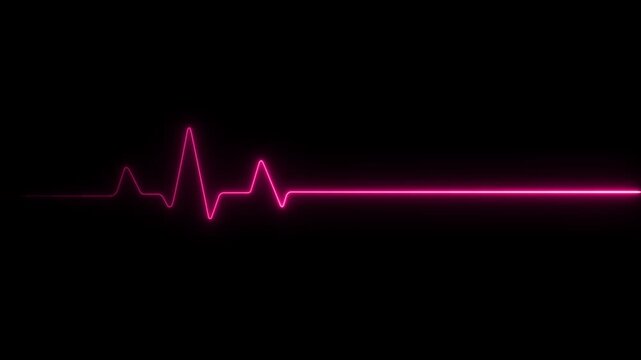 Neon pink heartbeat ekg pulse line animation on black background, for medical and, technology concepts
