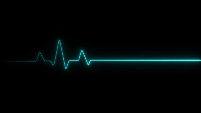 Neon blue ekg heartbeat monitor pulse line animation on black background, for medical technology