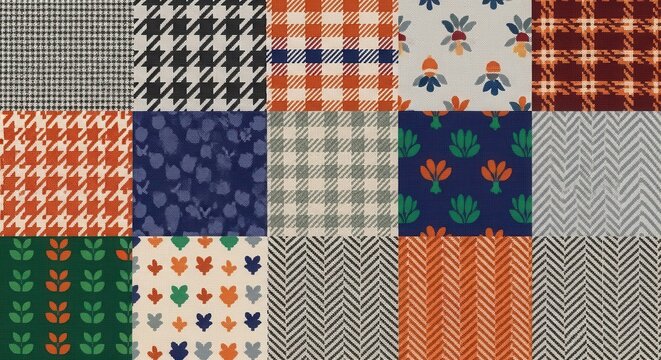 Diverse Textile Patterns And Fabric Designs Collage For Backgrounds