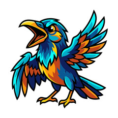 Fototapeta premium Dynamic blue and orange bird mascot illustration with open wings