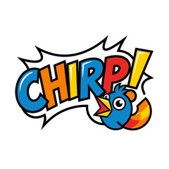 Fototapeta premium Colorful comic style chirp sound effect with cute cartoon bird