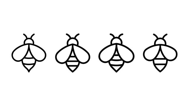 Minimalistic bumblebee line icon set for nature projects and logo design with thin stroke.