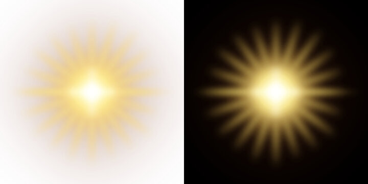 Golden starbursts radiate light with glowing rays presented as a vector illustration on transparent background starburst radiant glow illumination sparkle shimmer rays yellow flare