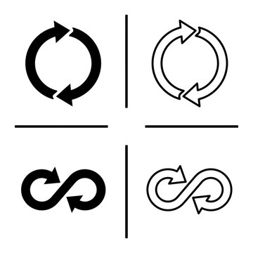 Set of recycle and infinity arrows icons on white background