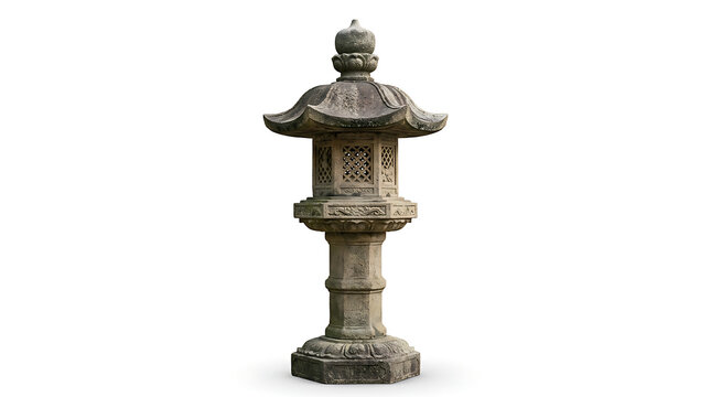 Traditional Japanese stone lantern isolated on a plain white background