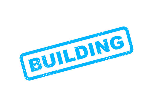 Blue building stamp or badge vector icon illustration