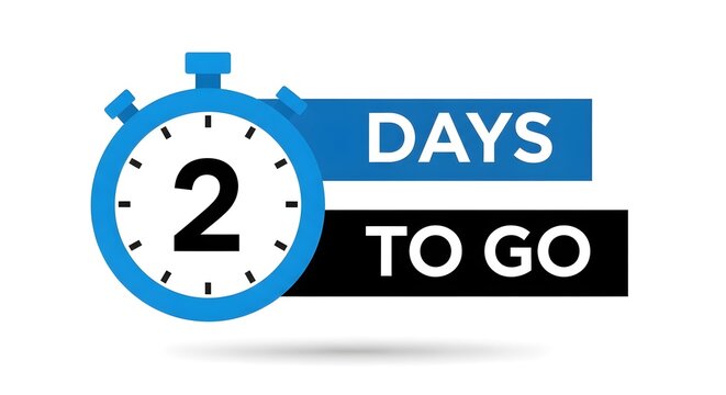 A blue stopwatch icon displaying the number two, accompanied by 'DAYS' and 'TO GO' text, indicating a two-day countdown.