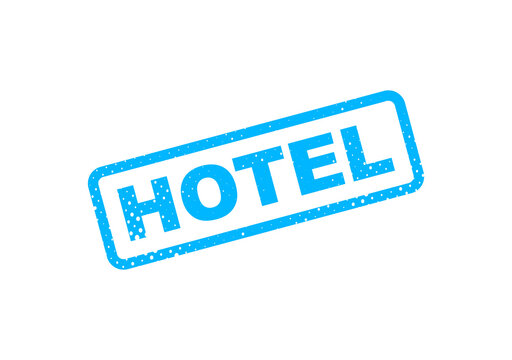 Blue hotel stamp or badge with white text illustration