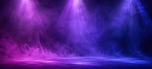 Fototapeta premium Stage lighting with purple and blue smoke creating an atmospheric backdrop