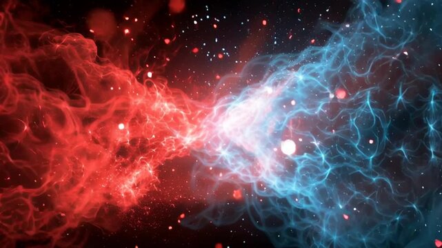 Red Blue Cosmic Energy Clouds Colliding / 衝突する赤と青の宇宙エネルギー雲