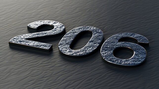 Close-up of metallic numbers "206" with textured surface on a dark, rippled background