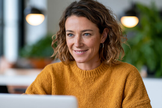 Young woman shopping online on a laptop while applying a promo code, modern home office, bright natural lighting, authentic expression,, perfect for modern design, travel, or lifestyle marketing