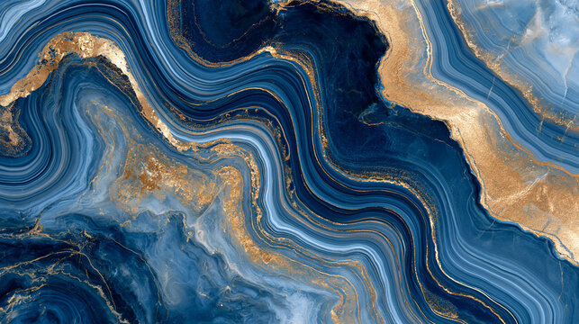 Blue and gold marble swirl texture, luxury interior background