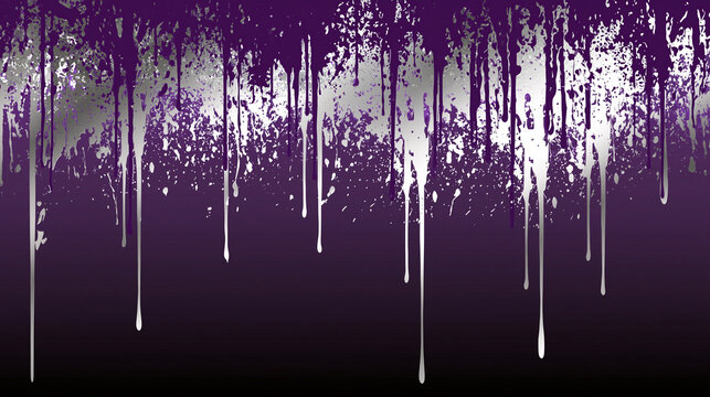 Purple and silver paint drips on dark gradient background