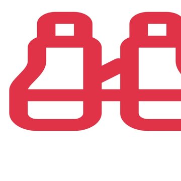 Binoculars icon stylized in bold red lines creates a dynamic flat vector graphic animation clip for modern interface design projects and digital motion media content displays.
