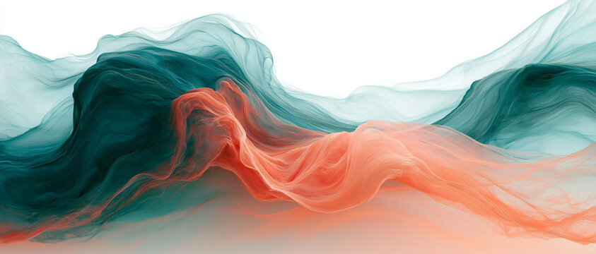 Waves of fluid motion with gentle curves in a minimalist nautical theme in teal coral sea green and peach colors representing aquatic inspiration with copy space