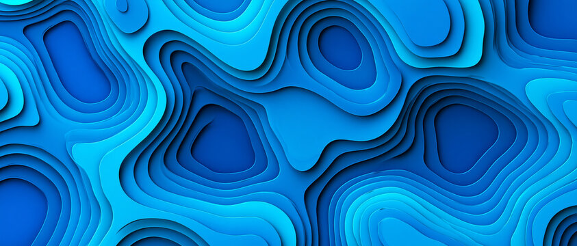 Topographic paper cut layers in flat shading style, transformative teal and deep cyan colors, accurate rounded forms representation used for modern ui banner with copy space